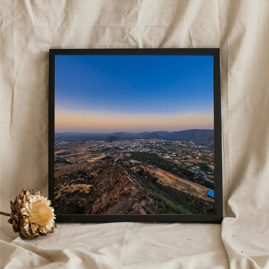 Hilltop View Over Town at Dusk