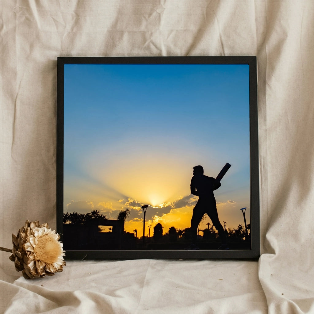 Cricket Batsman Sunset Silhouette