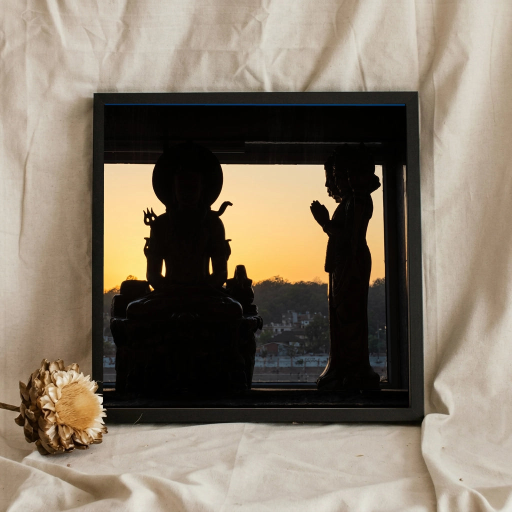 Temple Statue Silhouette at Sunrise