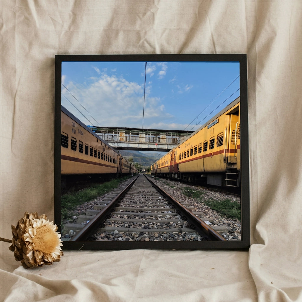 Railway Track Between Yellow Trains