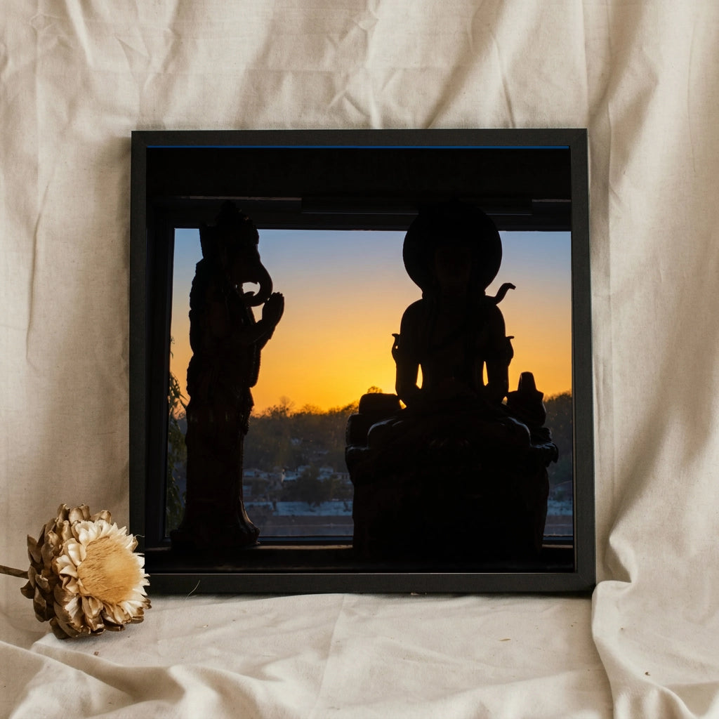 Sunrise Temple Statue Silhouette