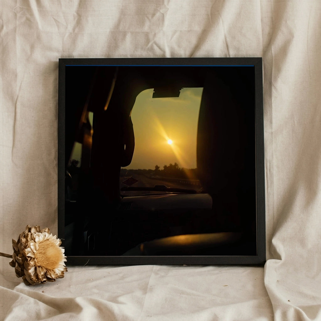 Road Trip Sunset Through a Car Window