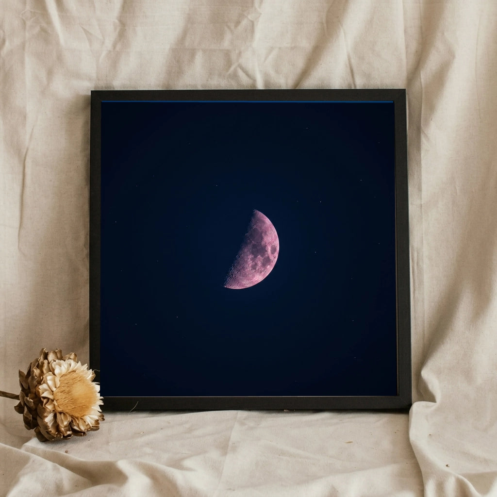 Pink Half Moon Night Sky