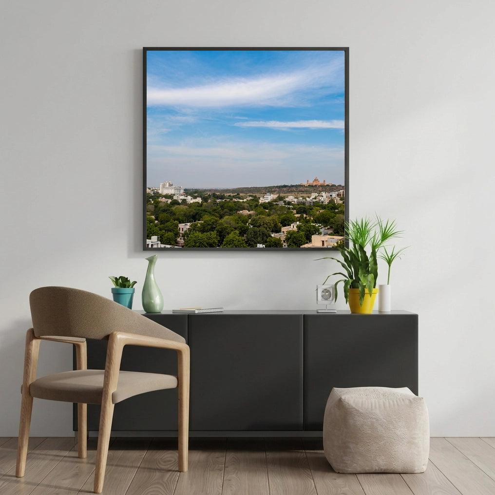 City Skyline With Wispy Clouds