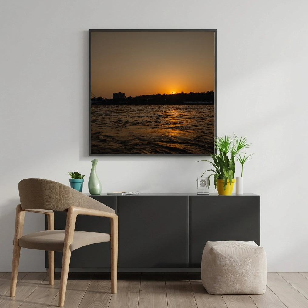 River Sunset With City Skyline