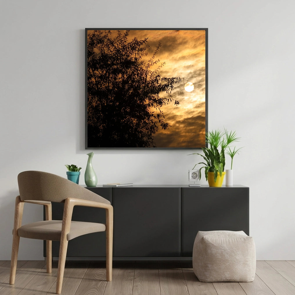 Tree Silhouette Against Golden Sky