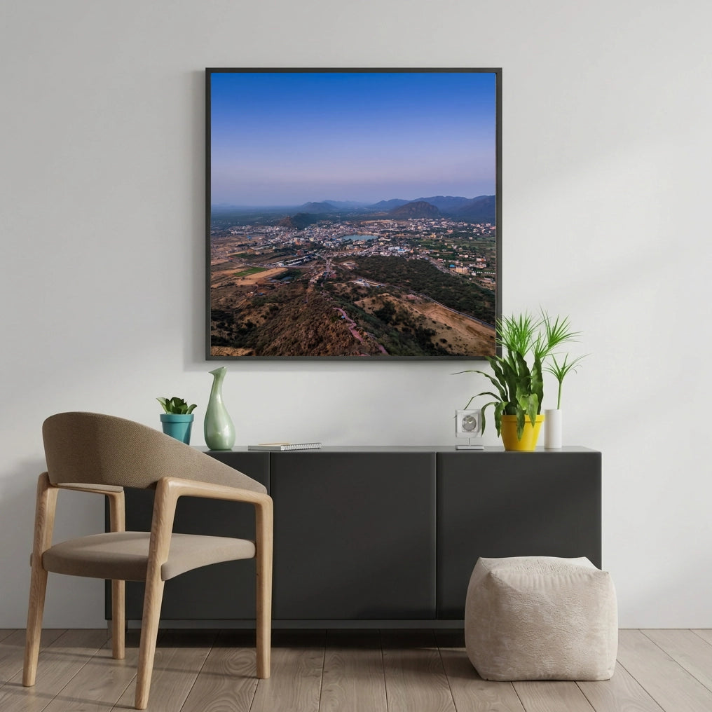 Aerial Valley Town at Dusk