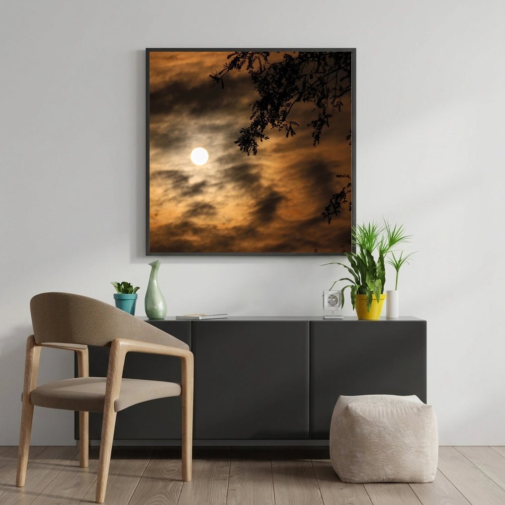 Hazy Sun Behind Golden Clouds