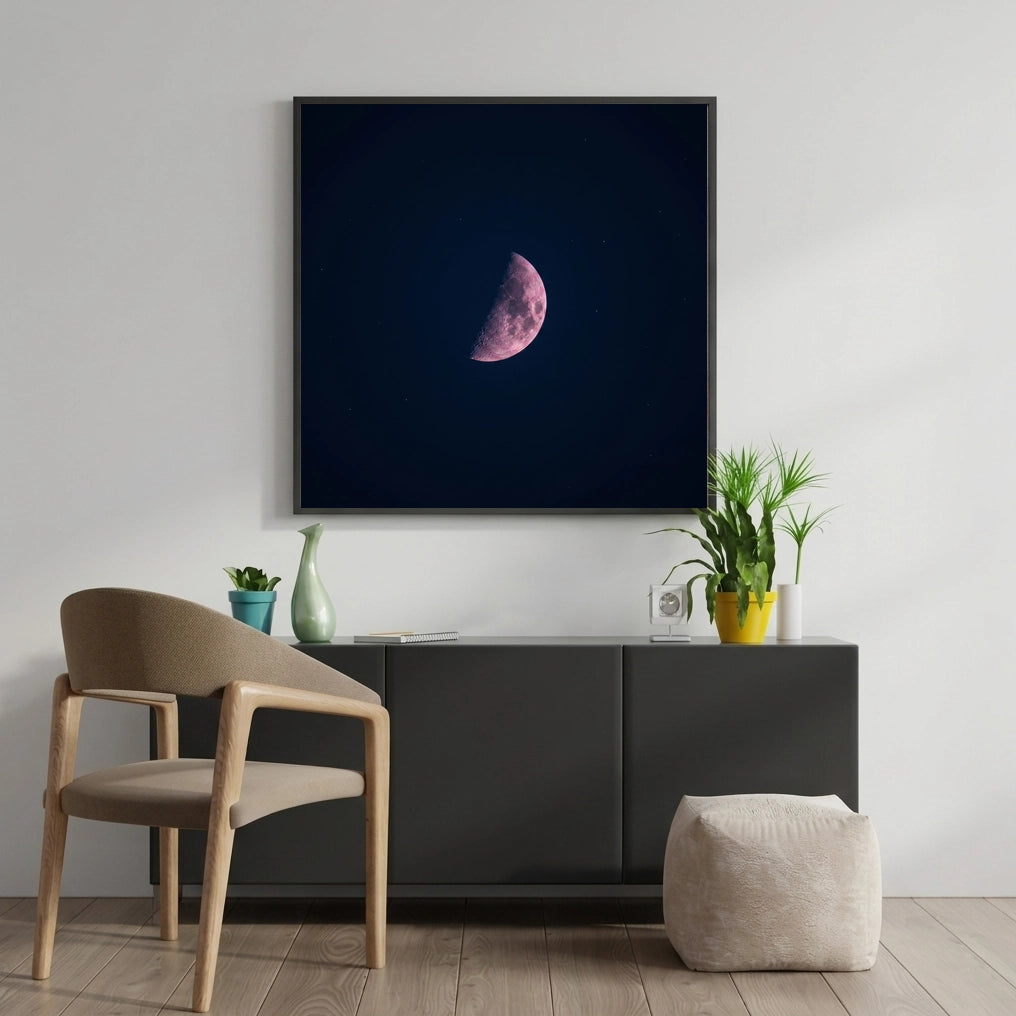 Pink Half Moon Night Sky