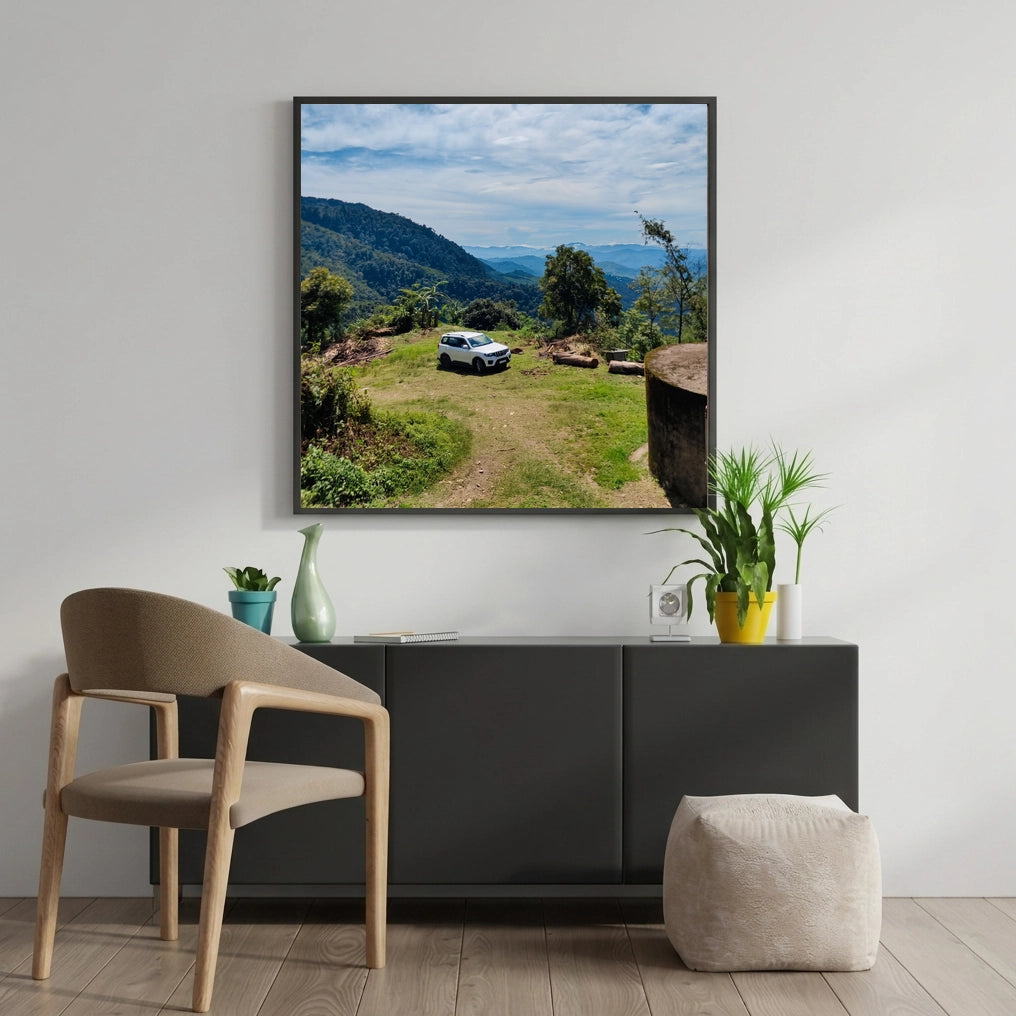 White SUV on a Mountain Overlook