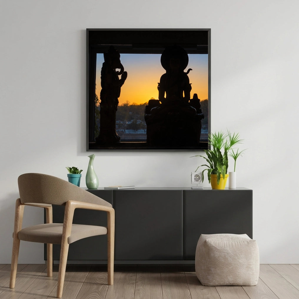 Sunrise Temple Statue Silhouette