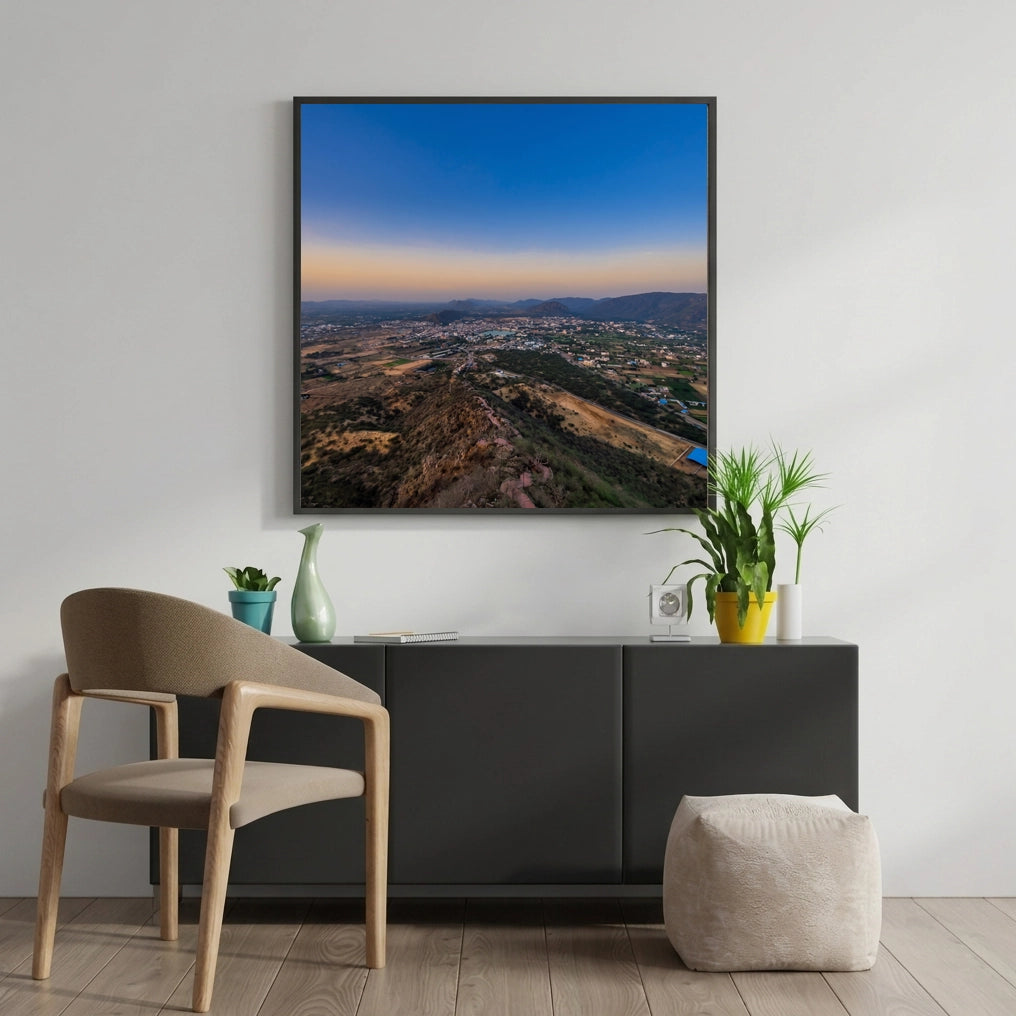 Hilltop View Over Town at Dusk