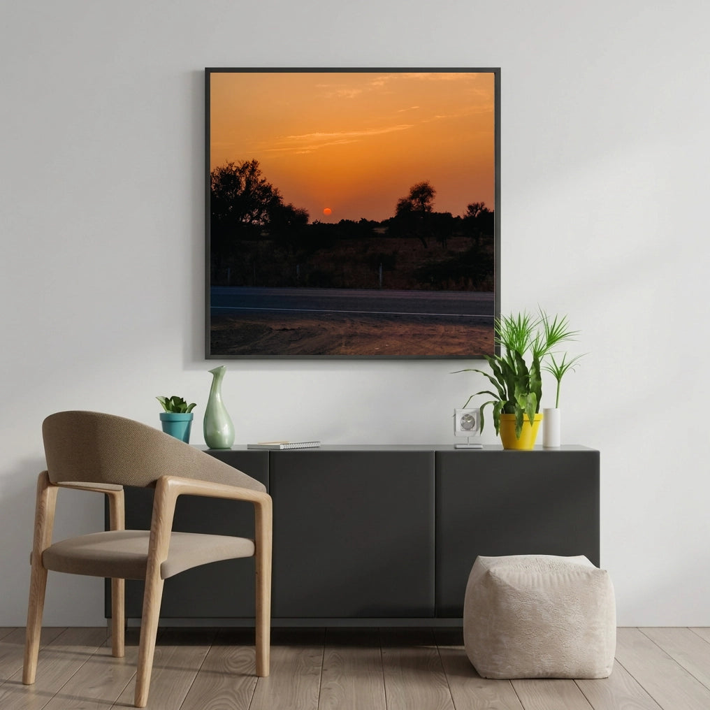 Orange Sunset Over a Rural Road
