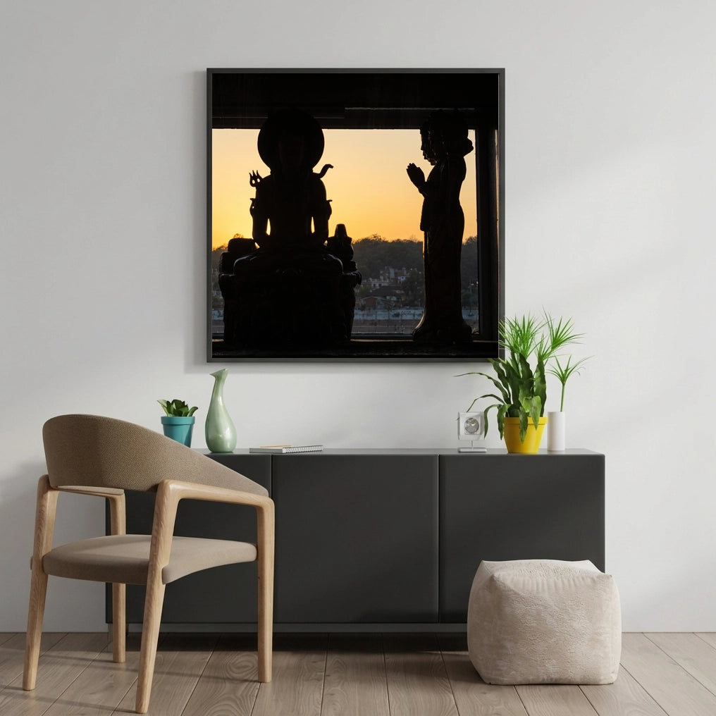 Temple Statue Silhouette at Sunrise