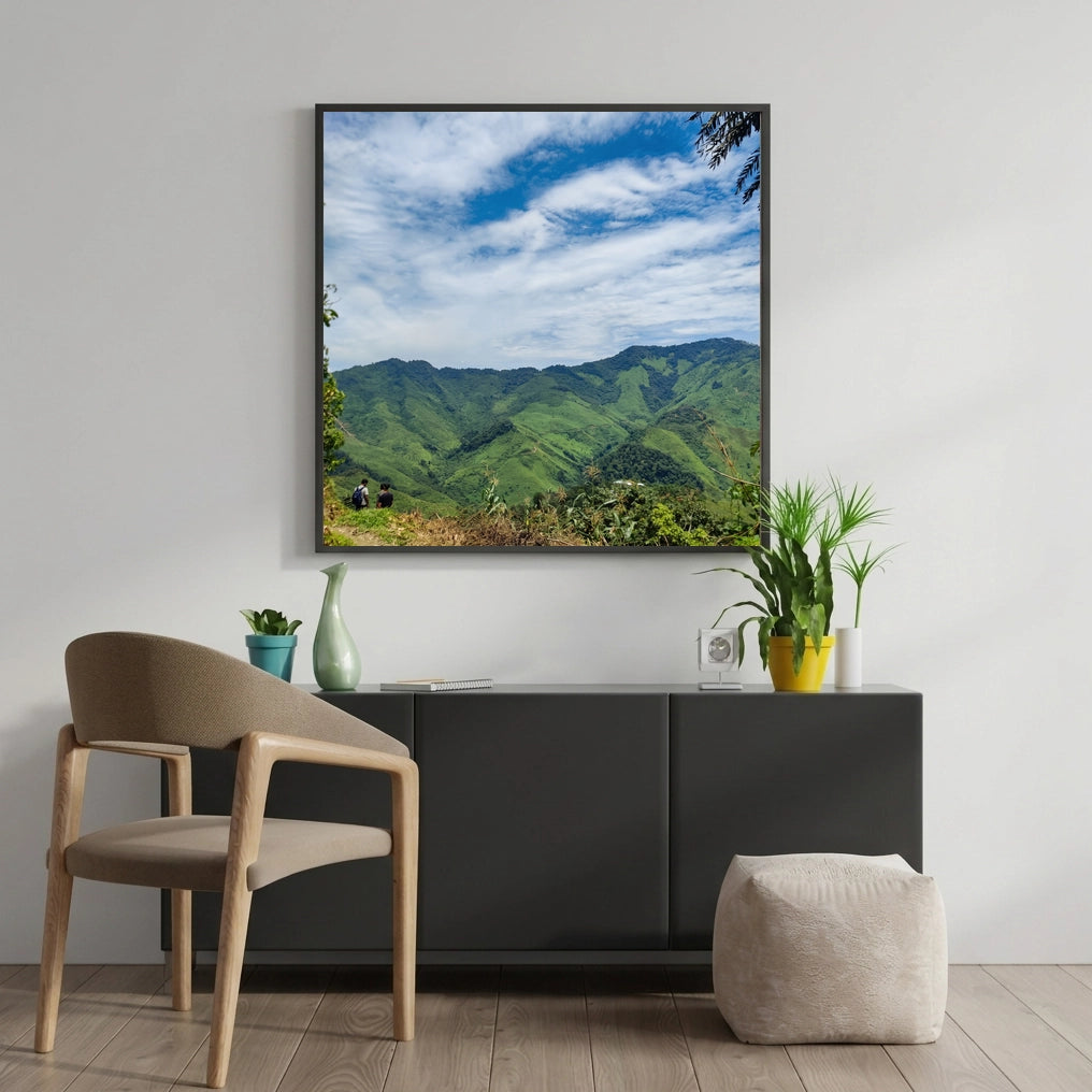 Green Mountain Range With Hikers