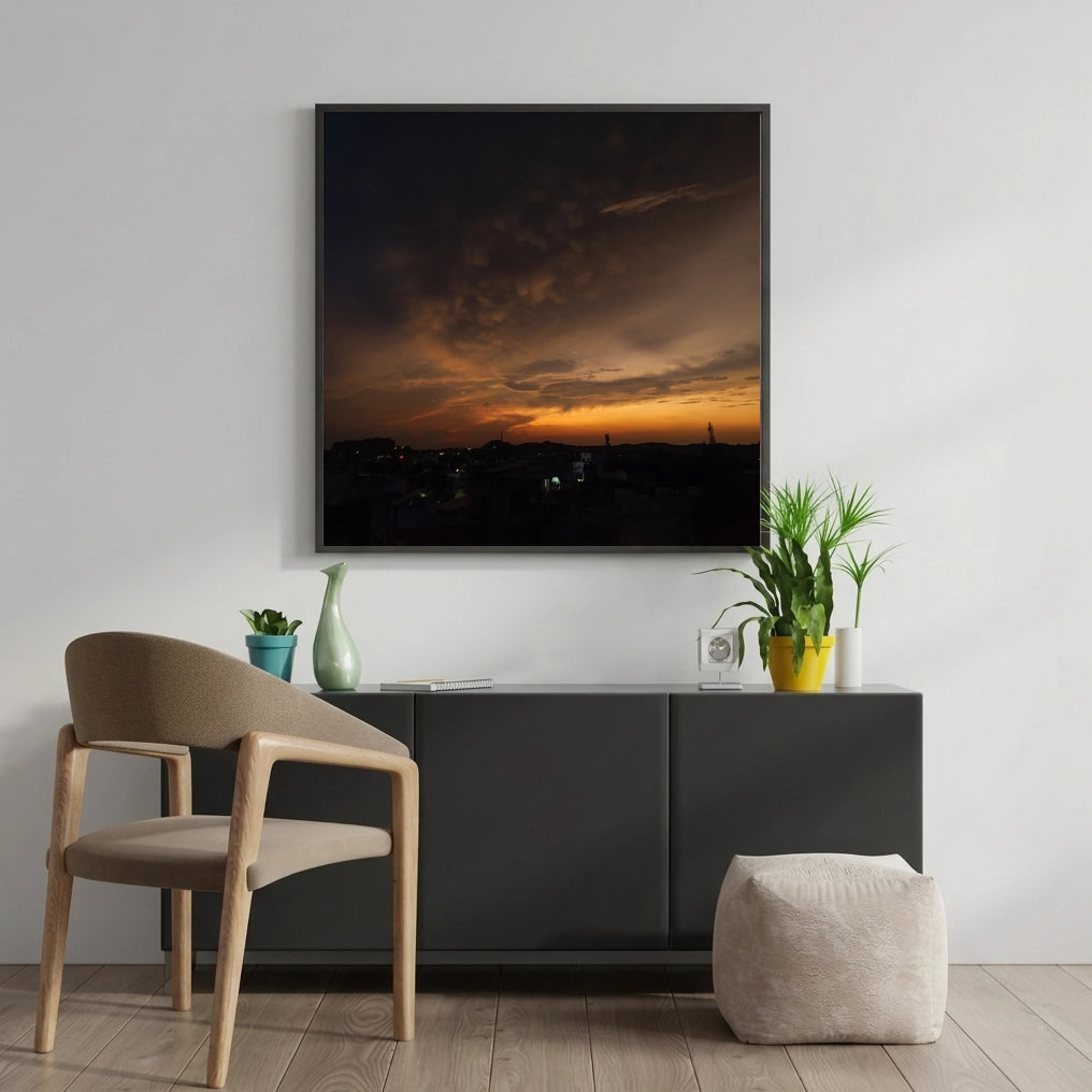 Dramatic Sunset Over City Skyline