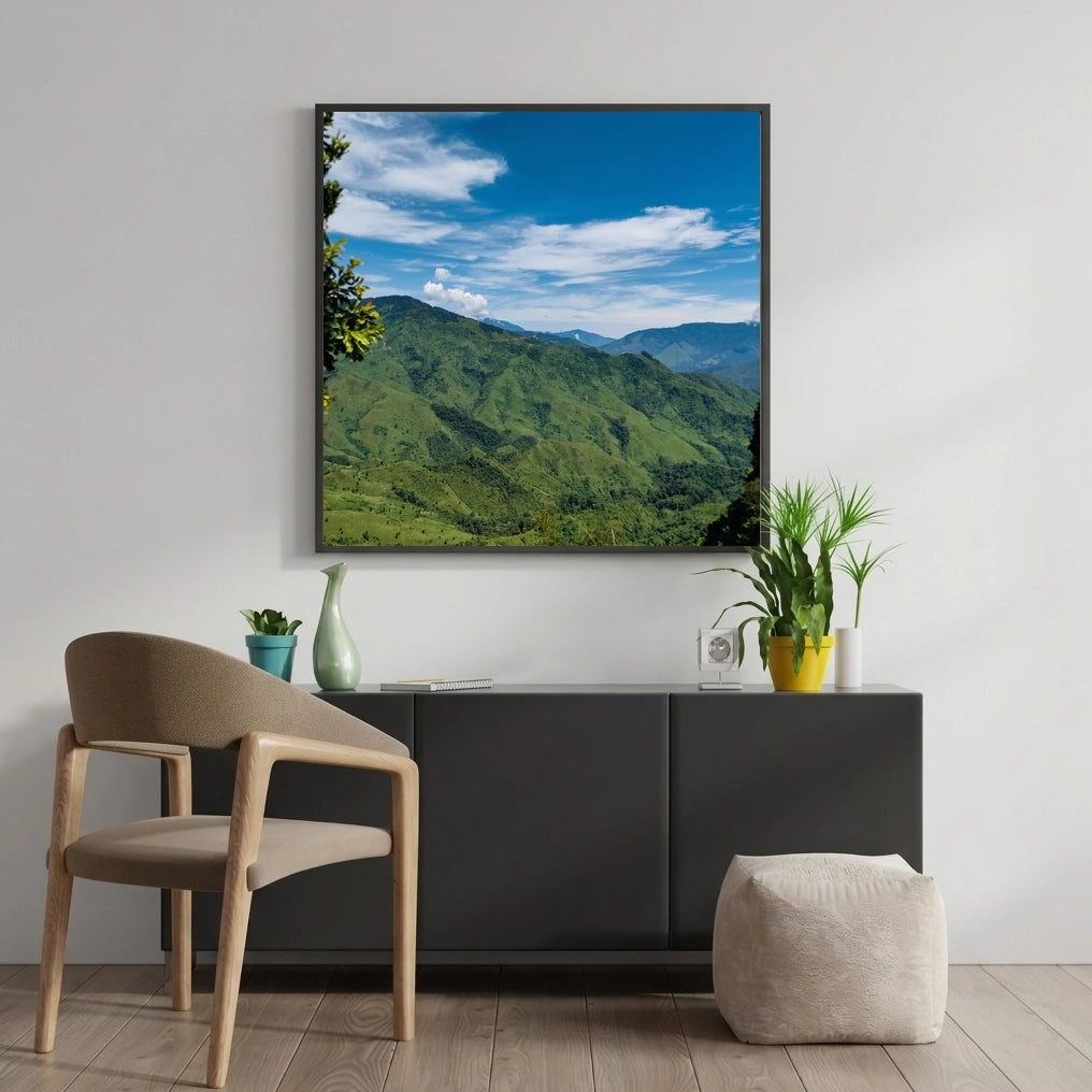 Green Mountain Valley Under Blue Sky