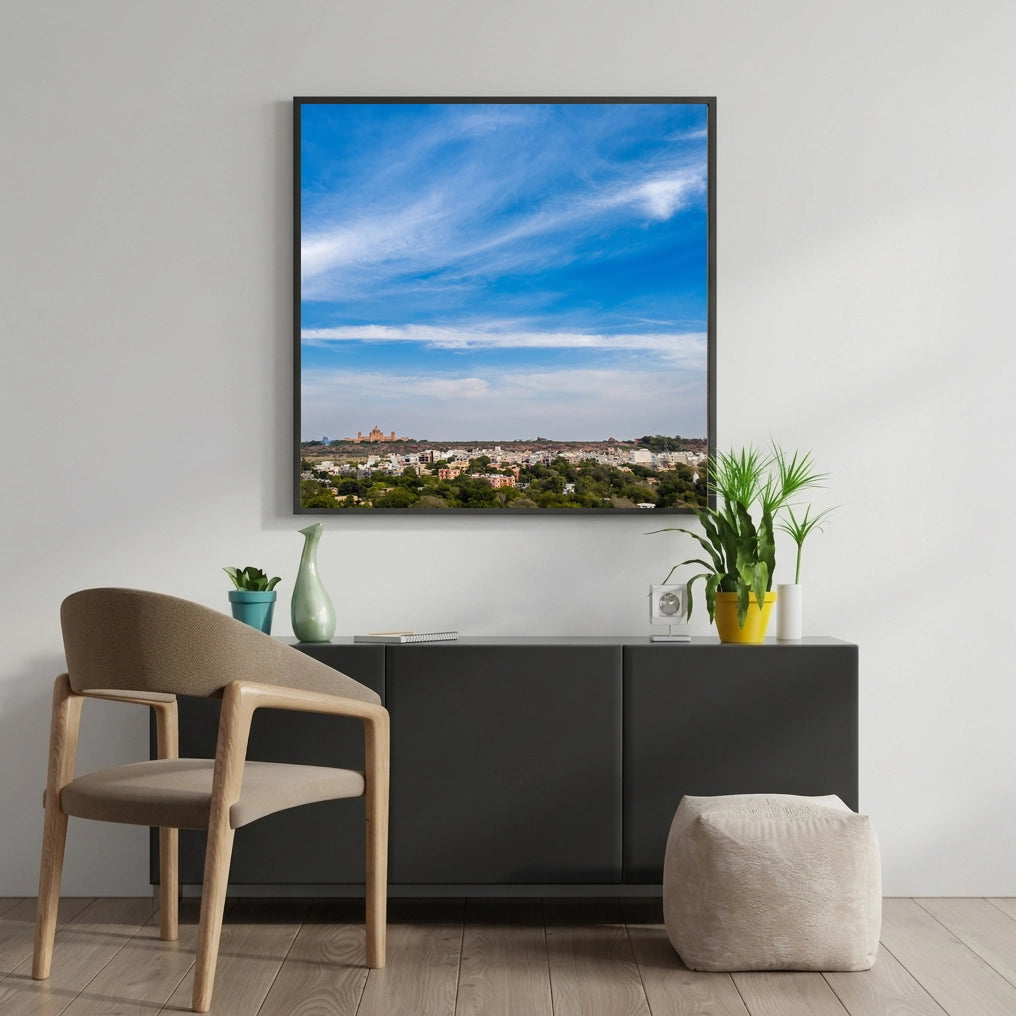 Wide Blue Sky Over a Town