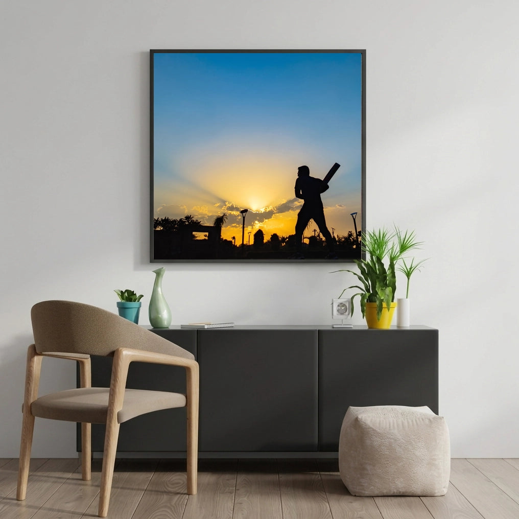 Cricket Batsman Sunset Silhouette