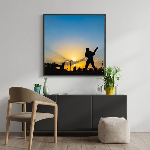 Cricket Batsman Sunset Silhouette