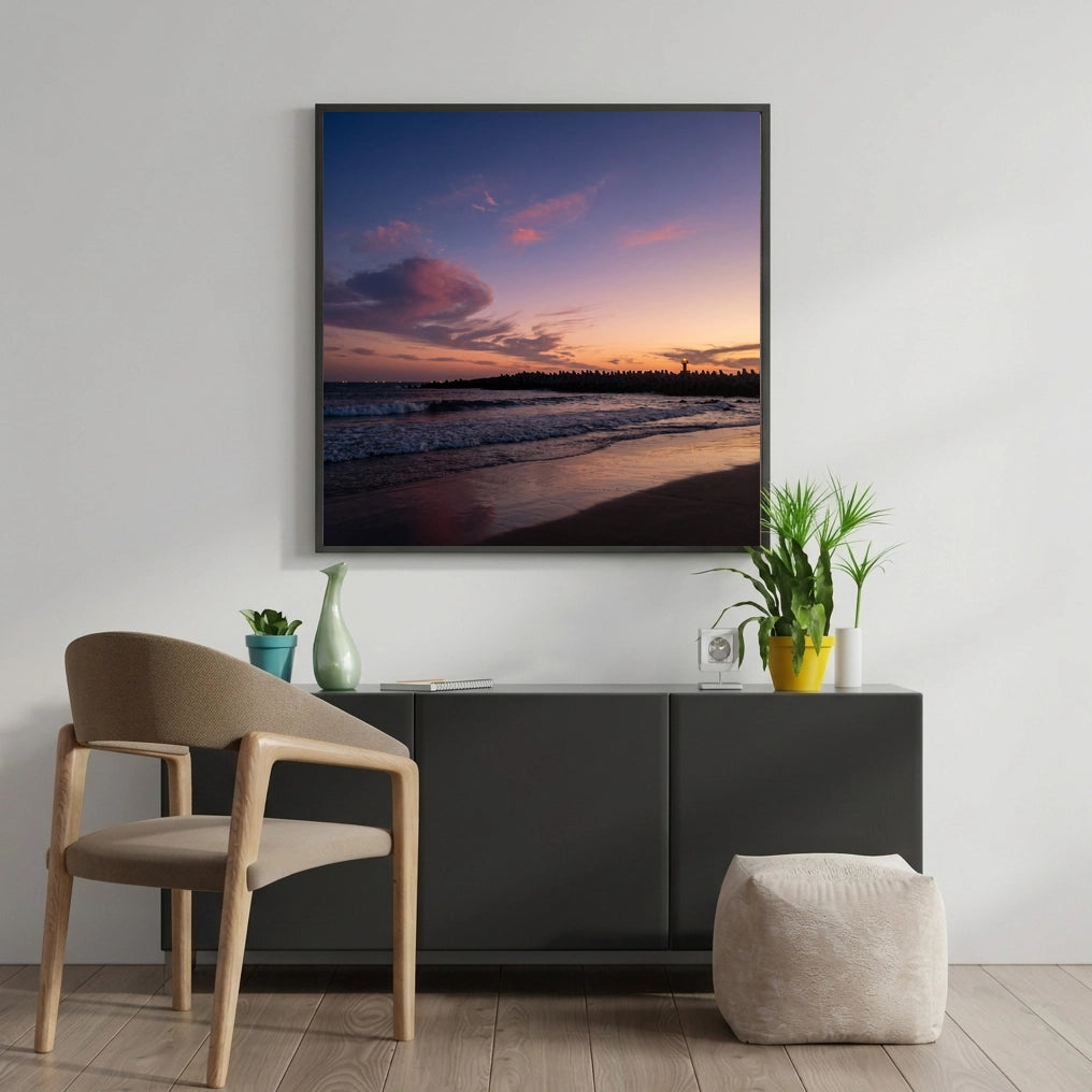 Twilight Beach with Pink Clouds