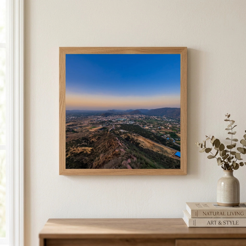 Hilltop View Over Town at Dusk