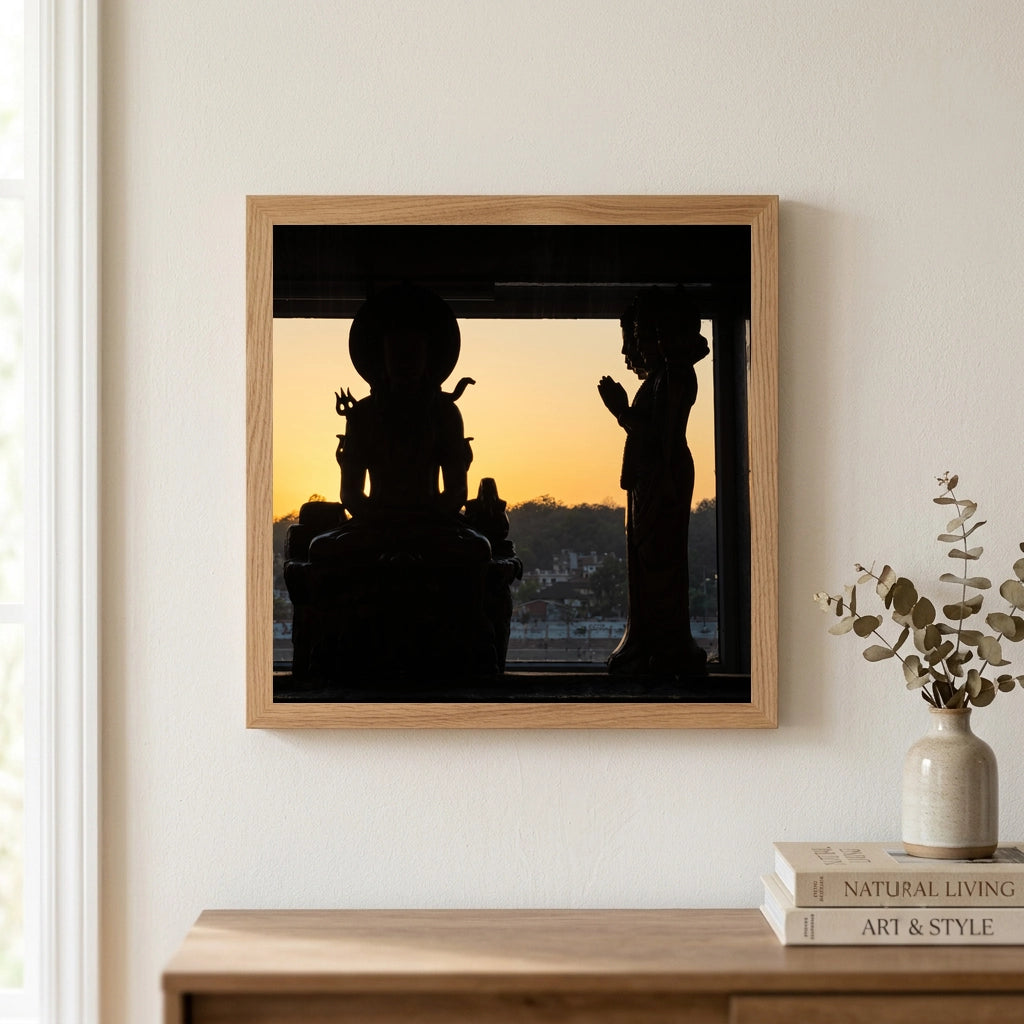 Temple Statue Silhouette at Sunrise