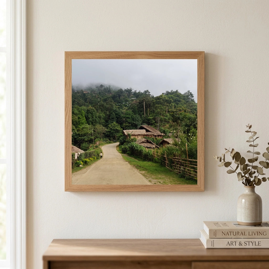 Misty Hill Village with Thatched Huts