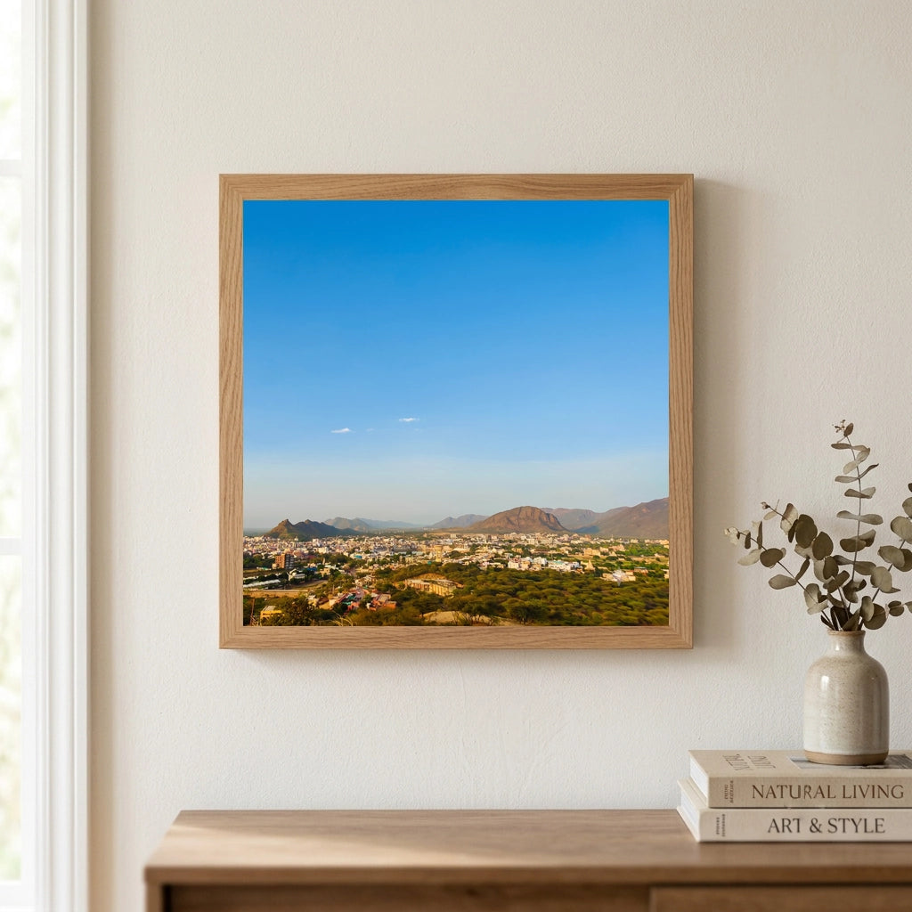Wide Blue Sky Over a Hillside Town