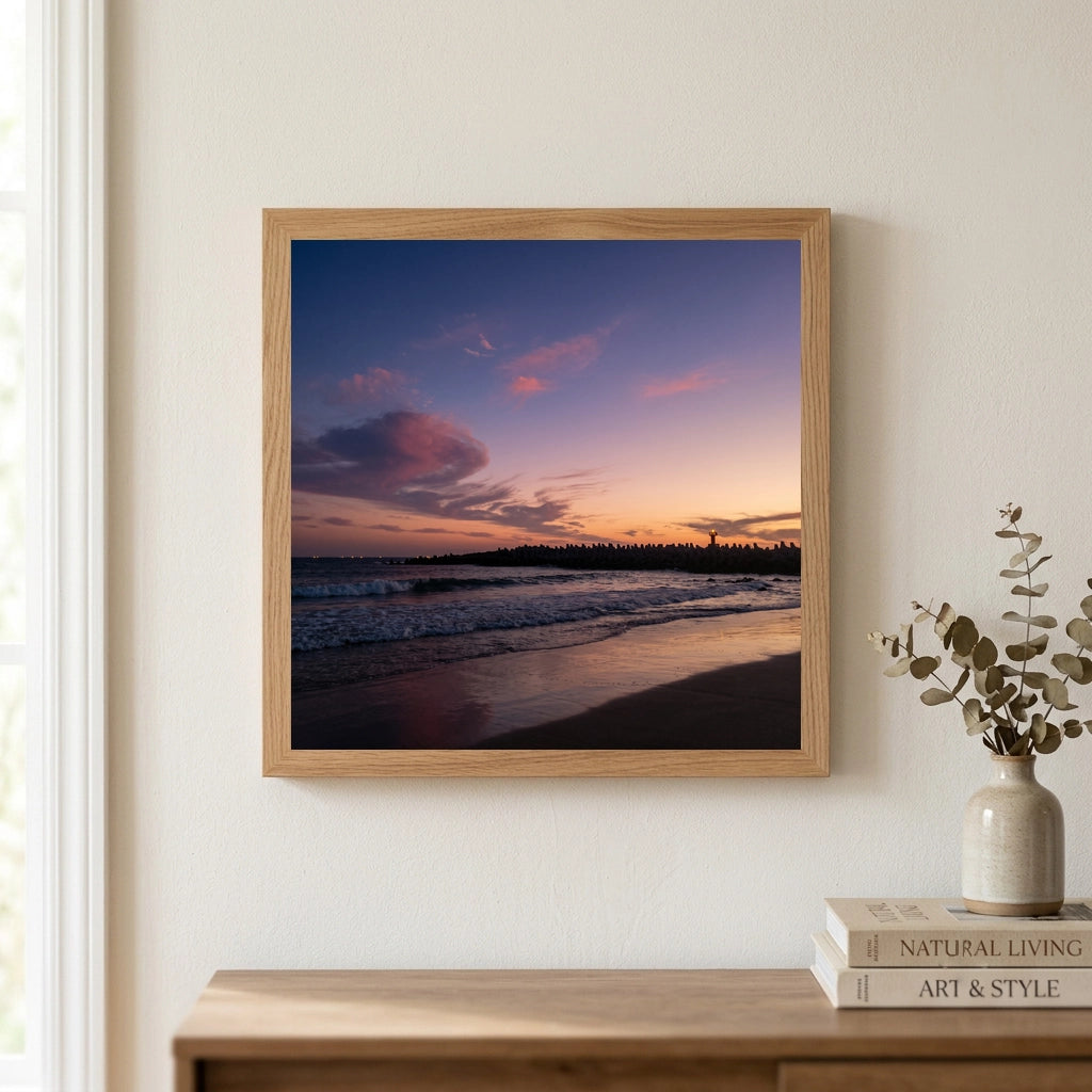 Twilight Beach with Pink Clouds