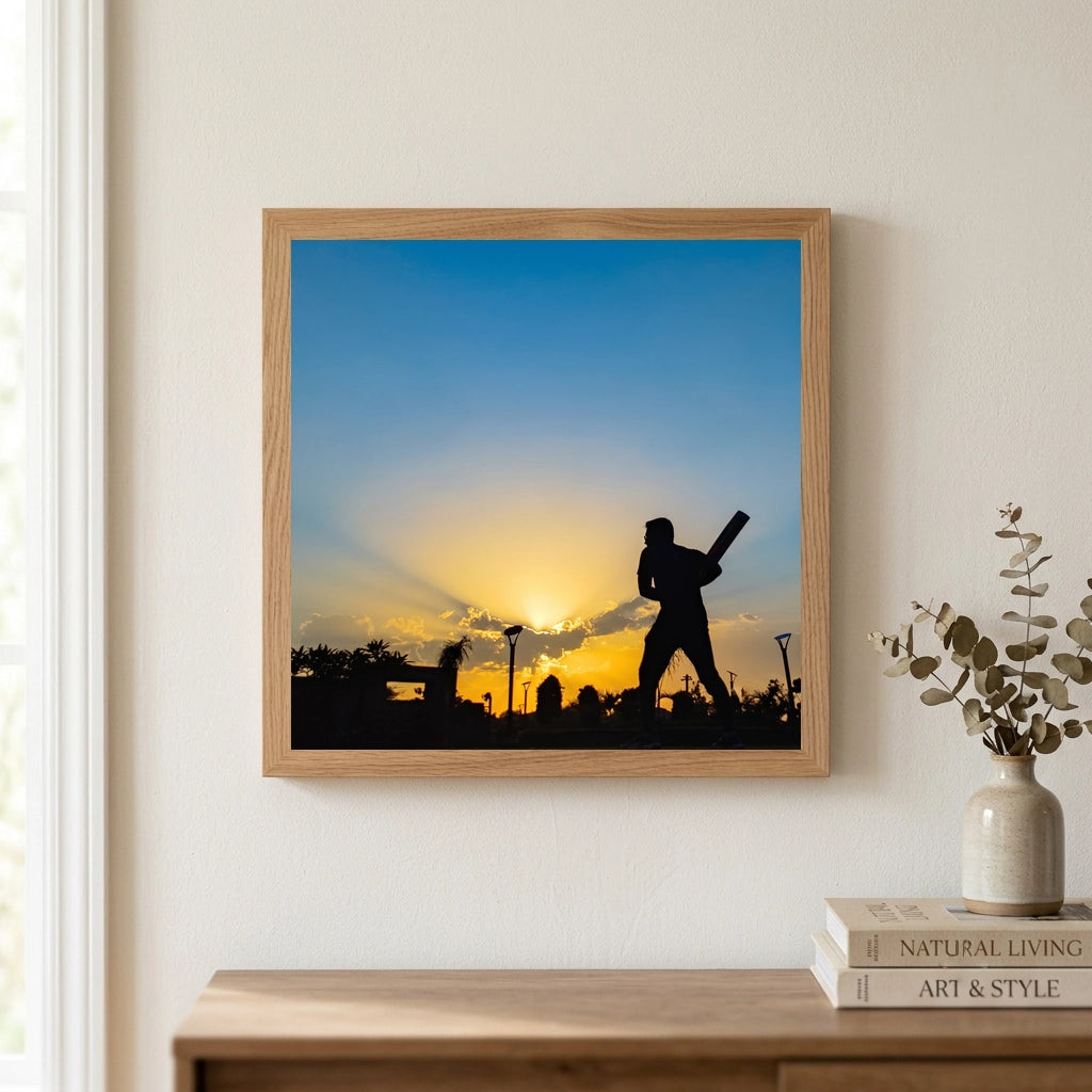 Cricket Batsman Sunset Silhouette