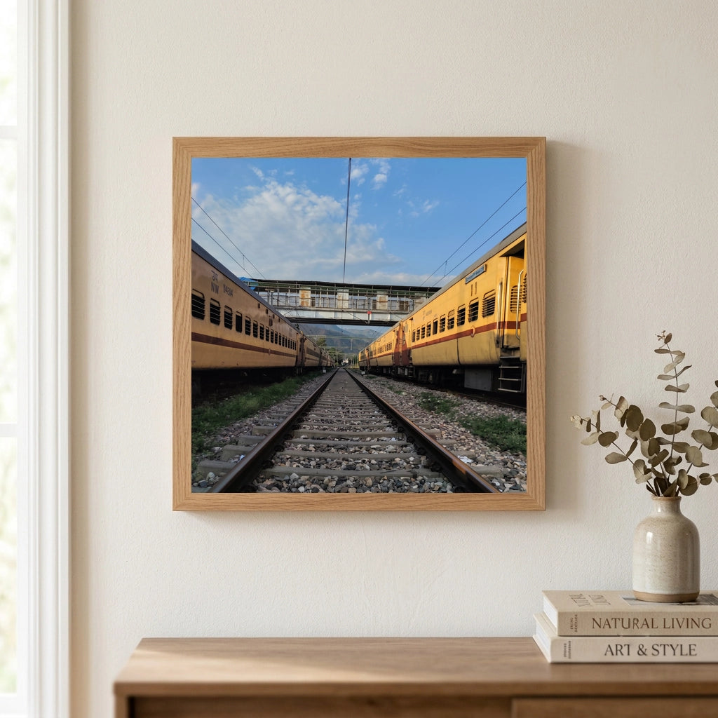 Railway Track Between Yellow Trains