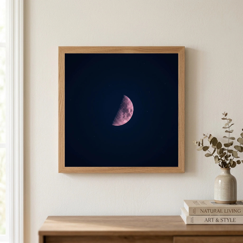 Pink Half Moon Night Sky