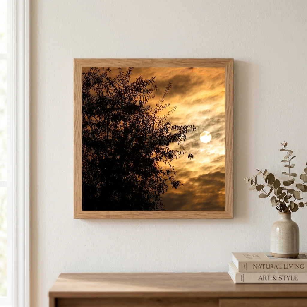 Tree Silhouette Against Golden Sky