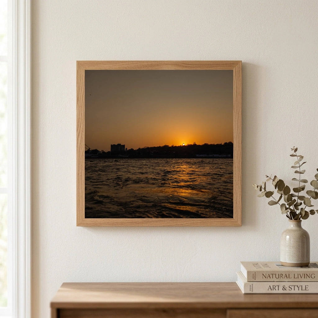 River Sunset With City Skyline