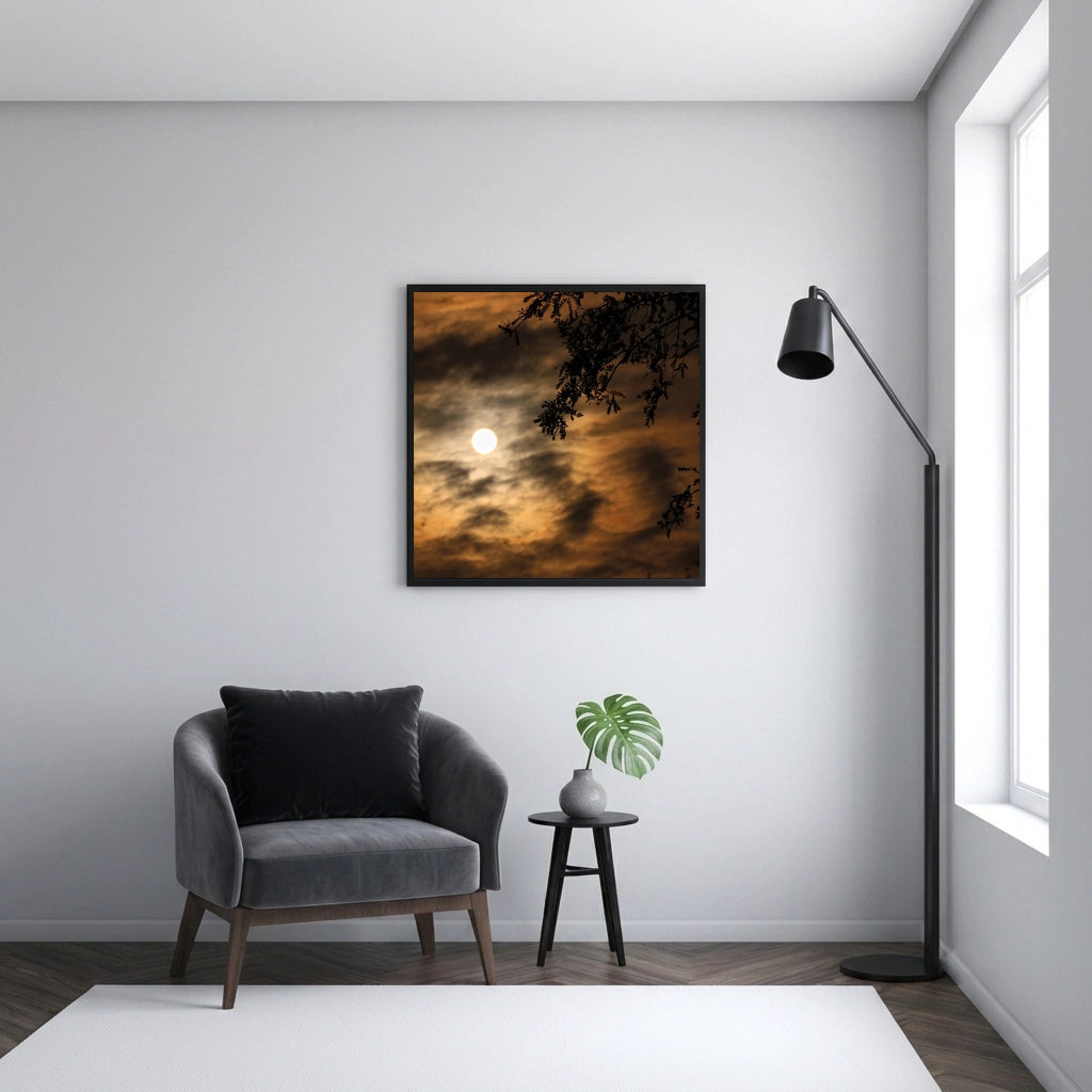 Hazy Sun Behind Golden Clouds