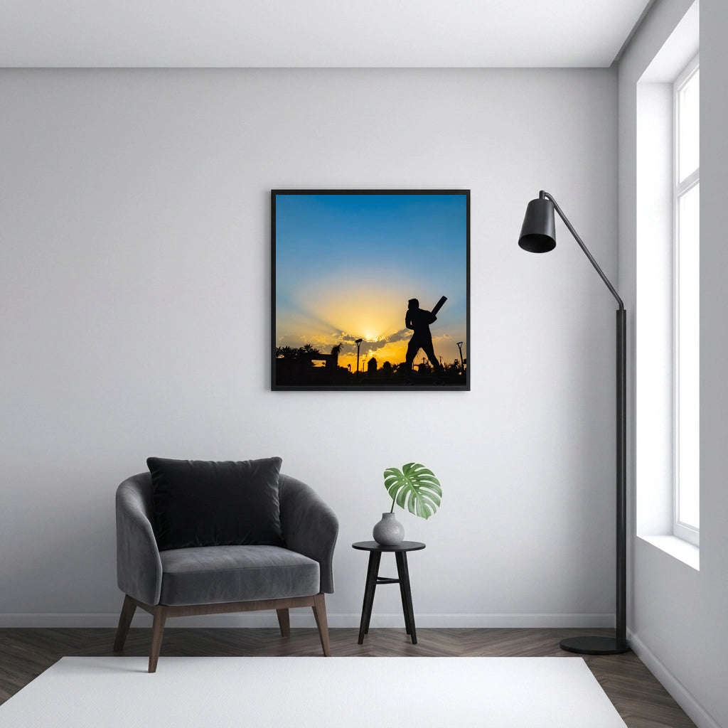 Cricket Batsman Sunset Silhouette