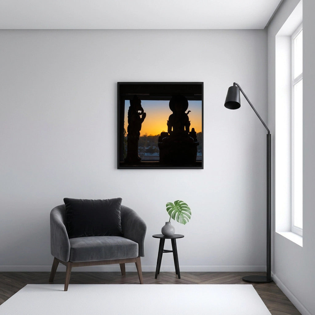Sunrise Temple Statue Silhouette