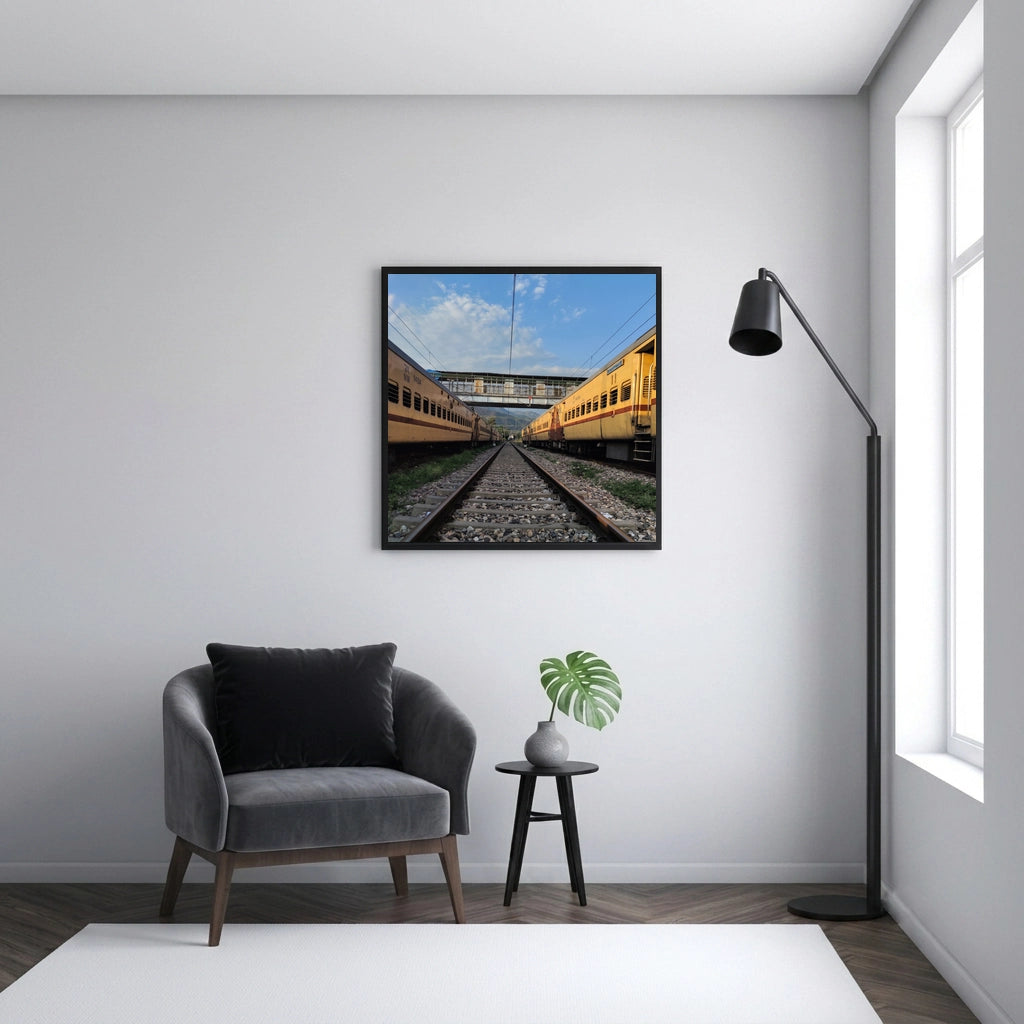 Railway Track Between Yellow Trains