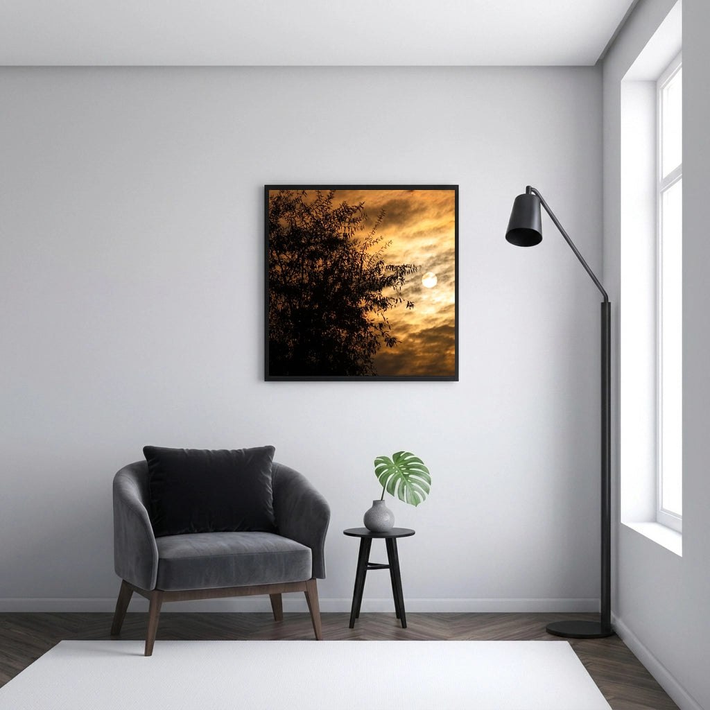 Tree Silhouette Against Golden Sky