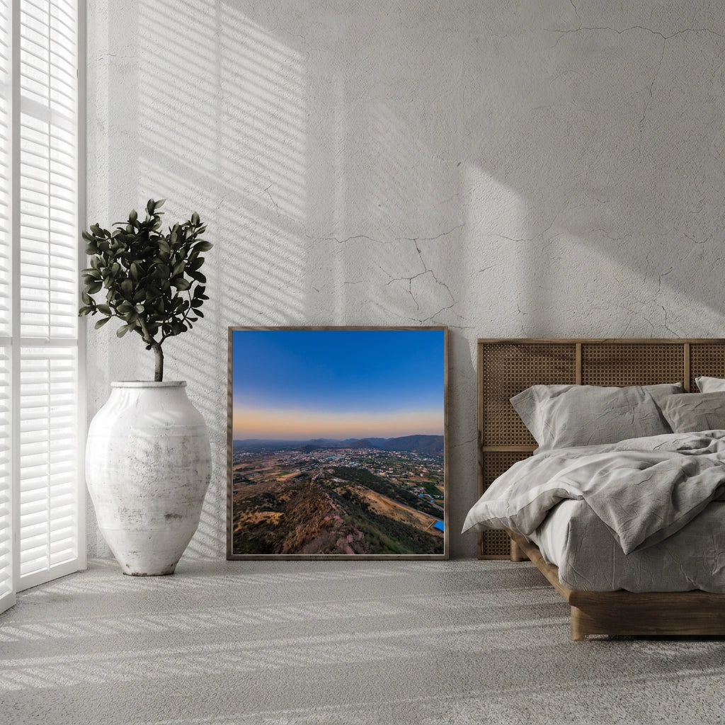 Hilltop View Over Town at Dusk
