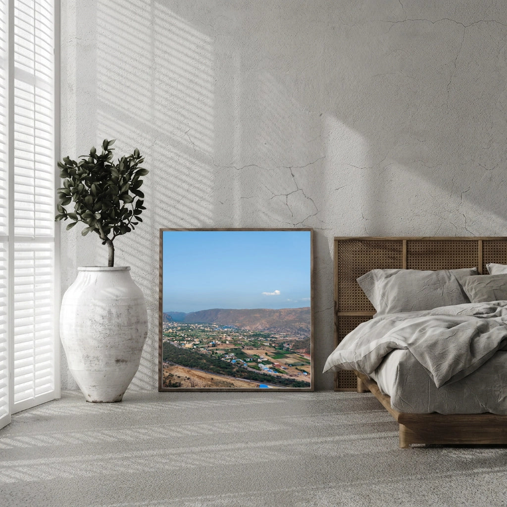 Hilltop View Over a Golden Valley Town
