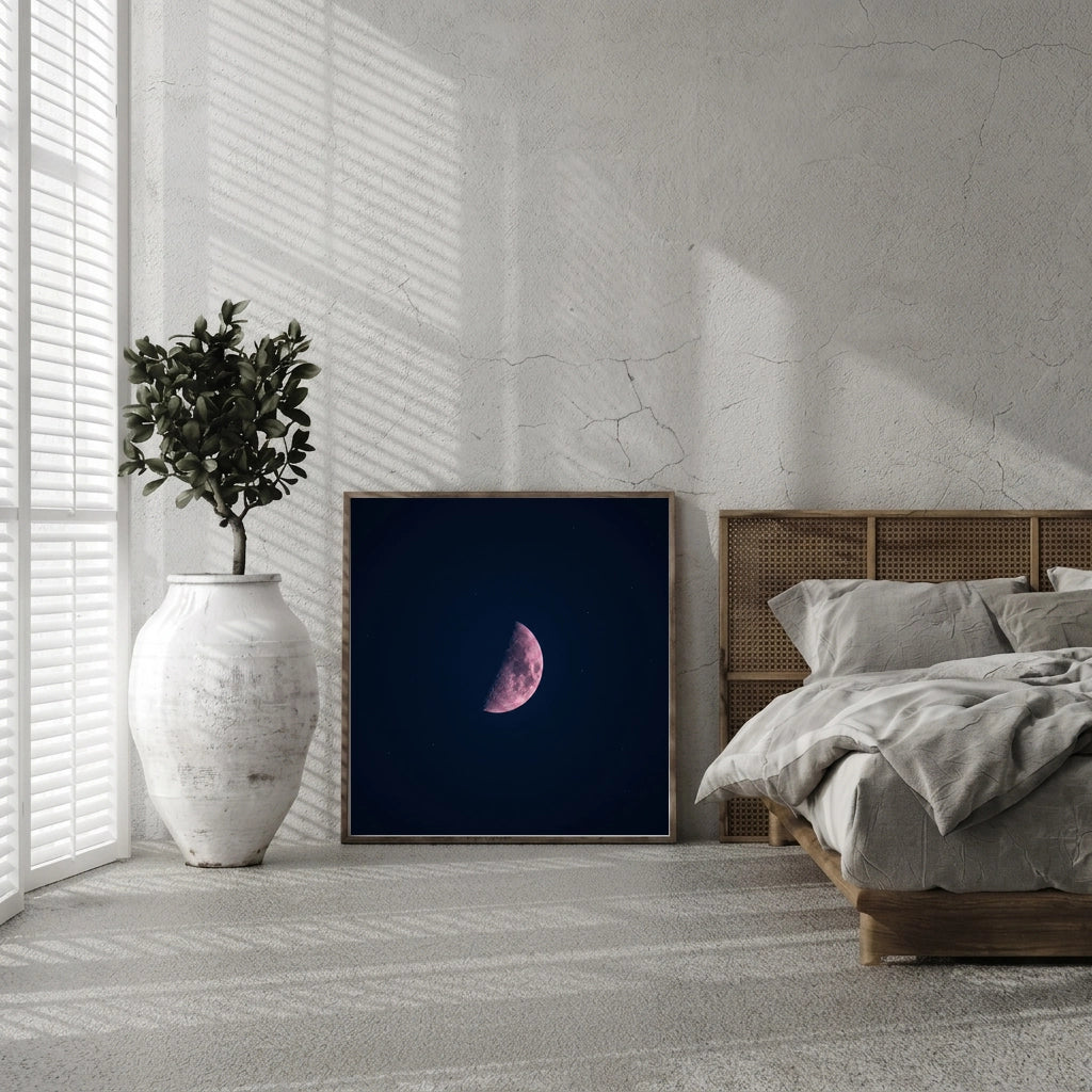 Pink Half Moon Night Sky