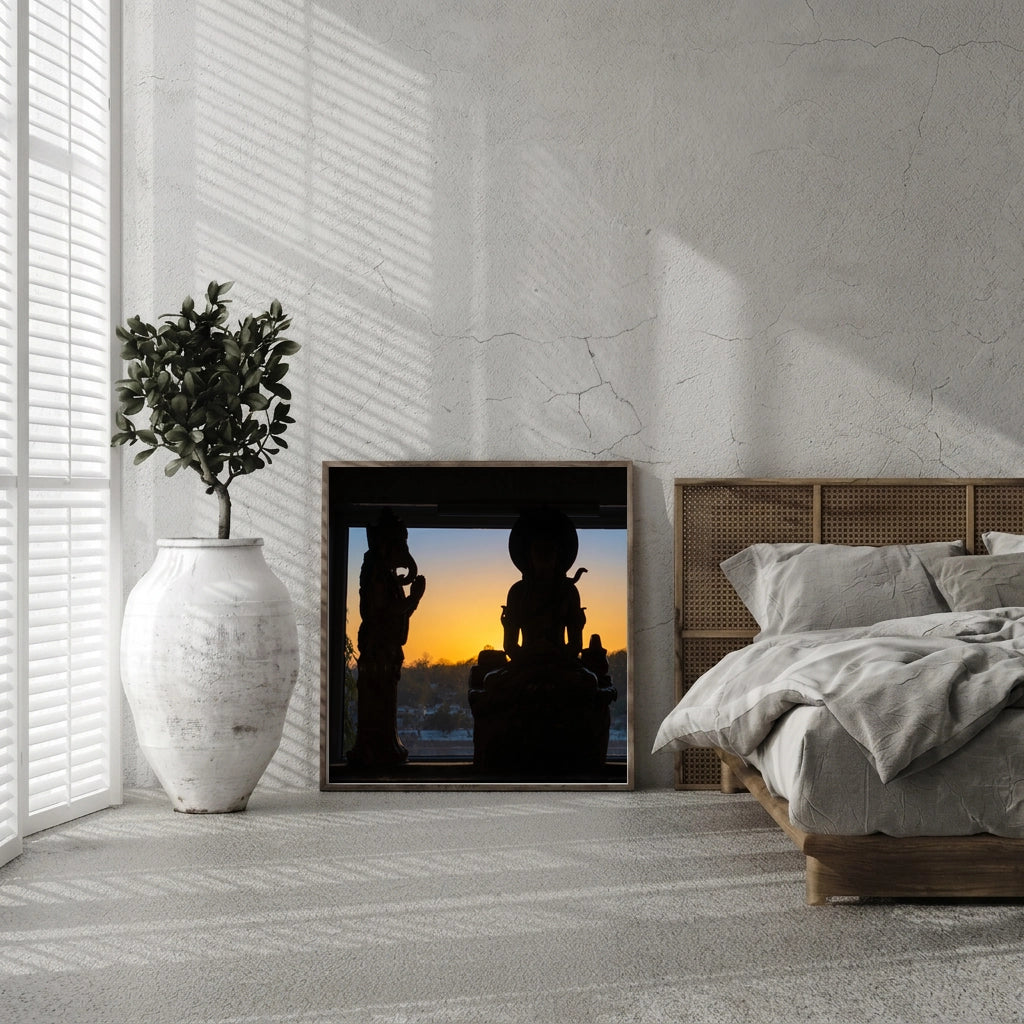 Sunrise Temple Statue Silhouette