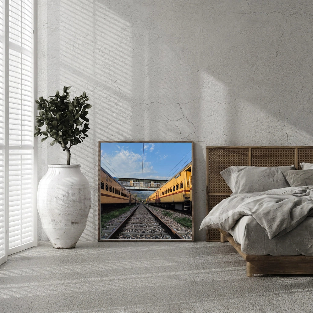 Railway Track Between Yellow Trains